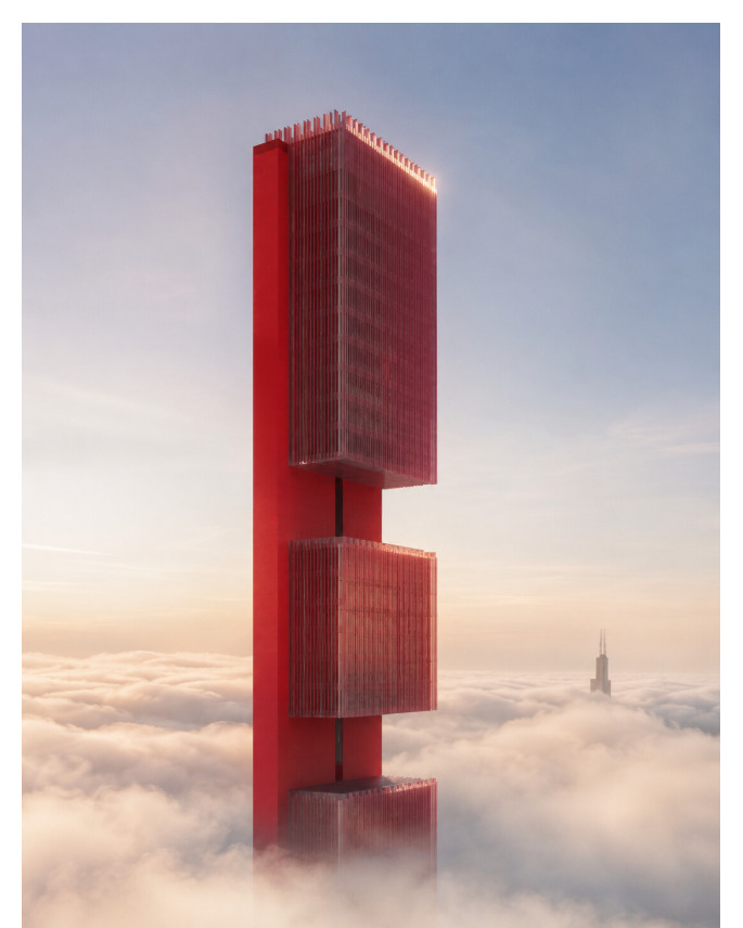 Proposed residential tower rising above the State Street corridor